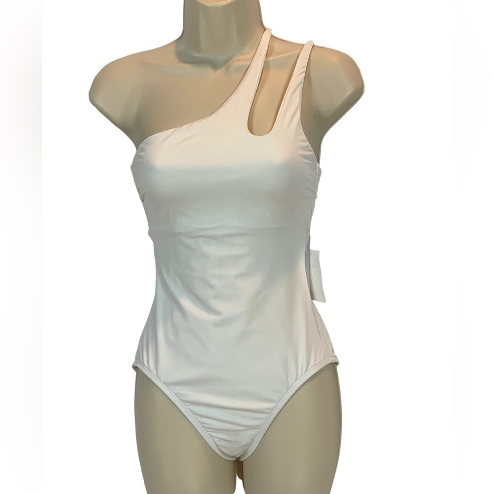Becca Violet White One Shoulder Asymmetric One Piece Swimsuit - size S/P